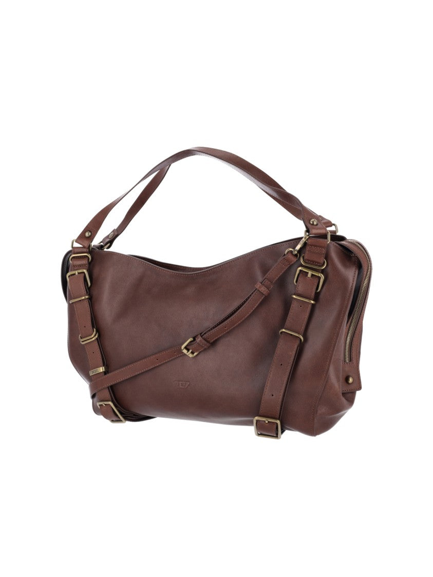 Diesel Oversized Brown Leather D-One Handbag By Diesel