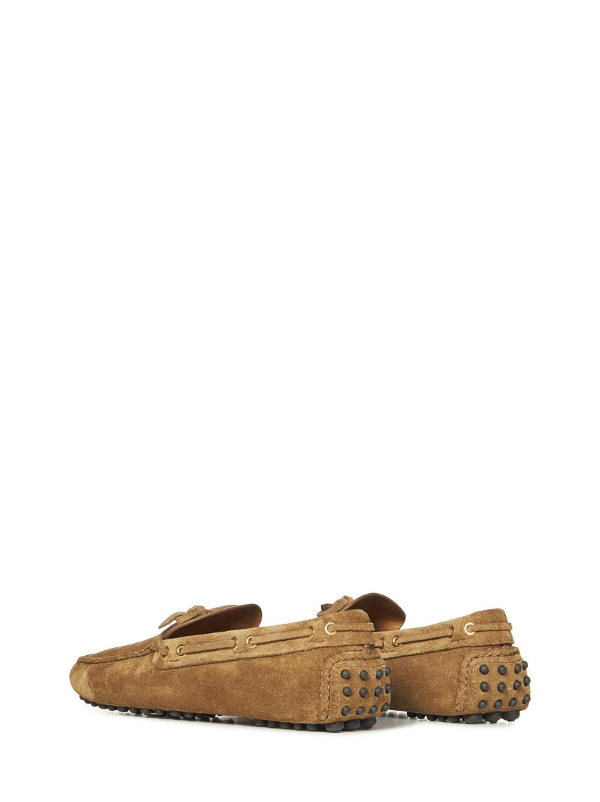 Car Shoe Beige Suede Flat Shoes With Dotted Rubber Sole