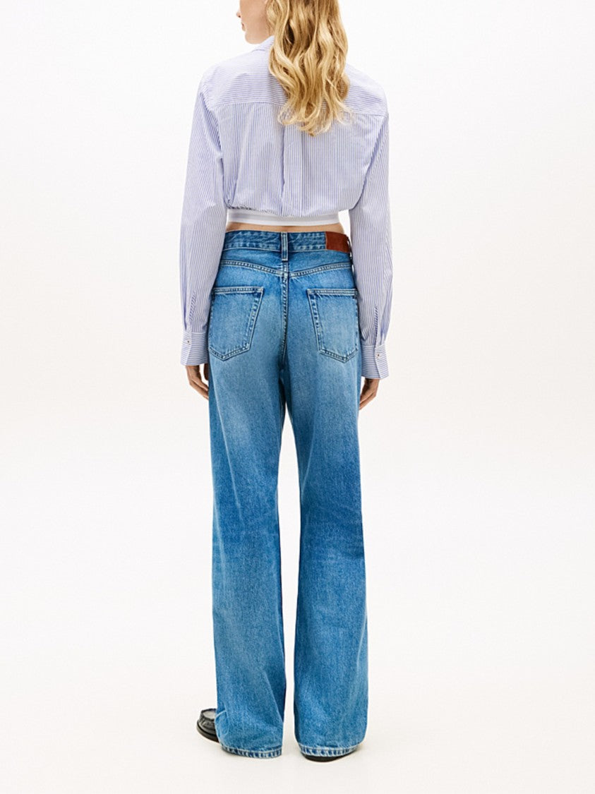 Tommy Hilfiger Cropped Striped Elasticated Hem Shirt