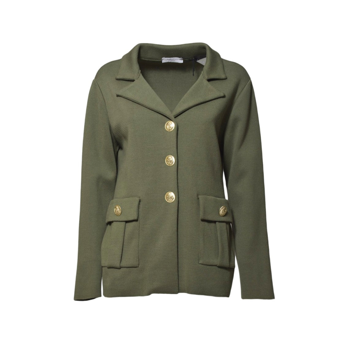 Charlott Military Green Cotton V-Neck Jacket