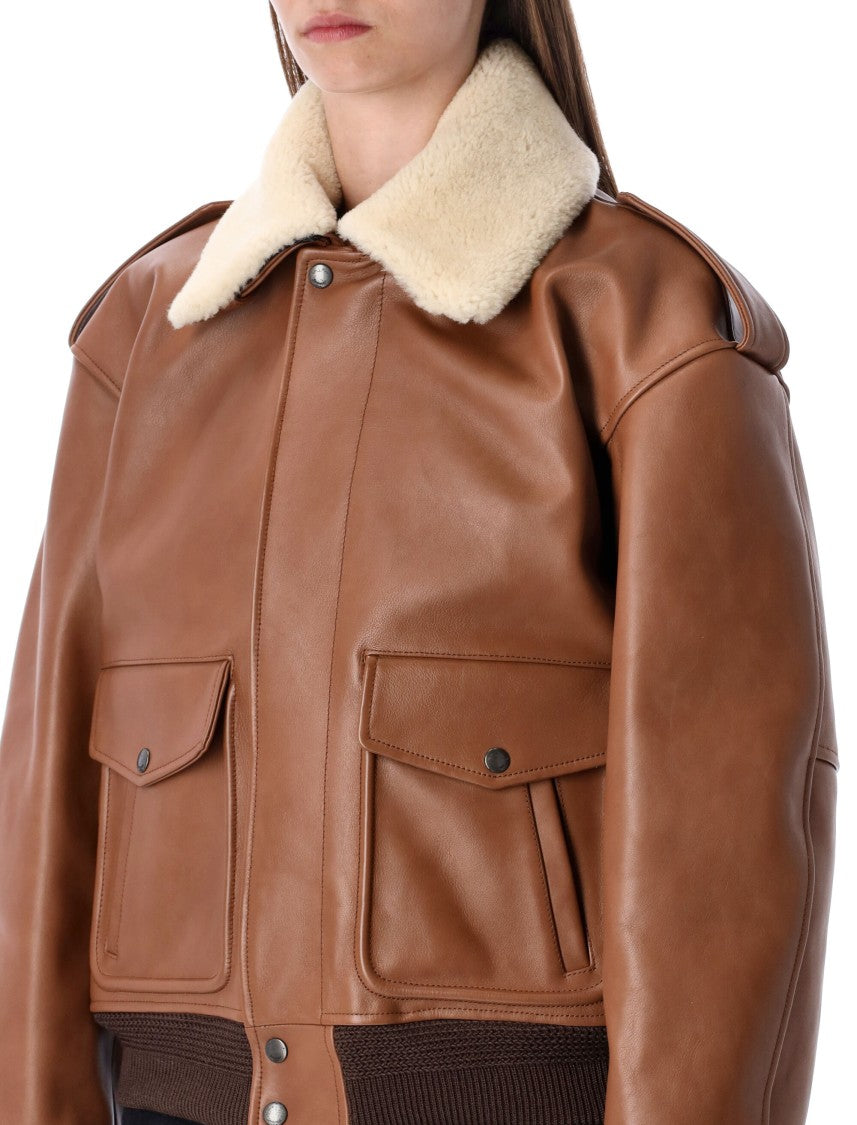 Saint Laurent Aviateur Brown Shearling Leather Bomber