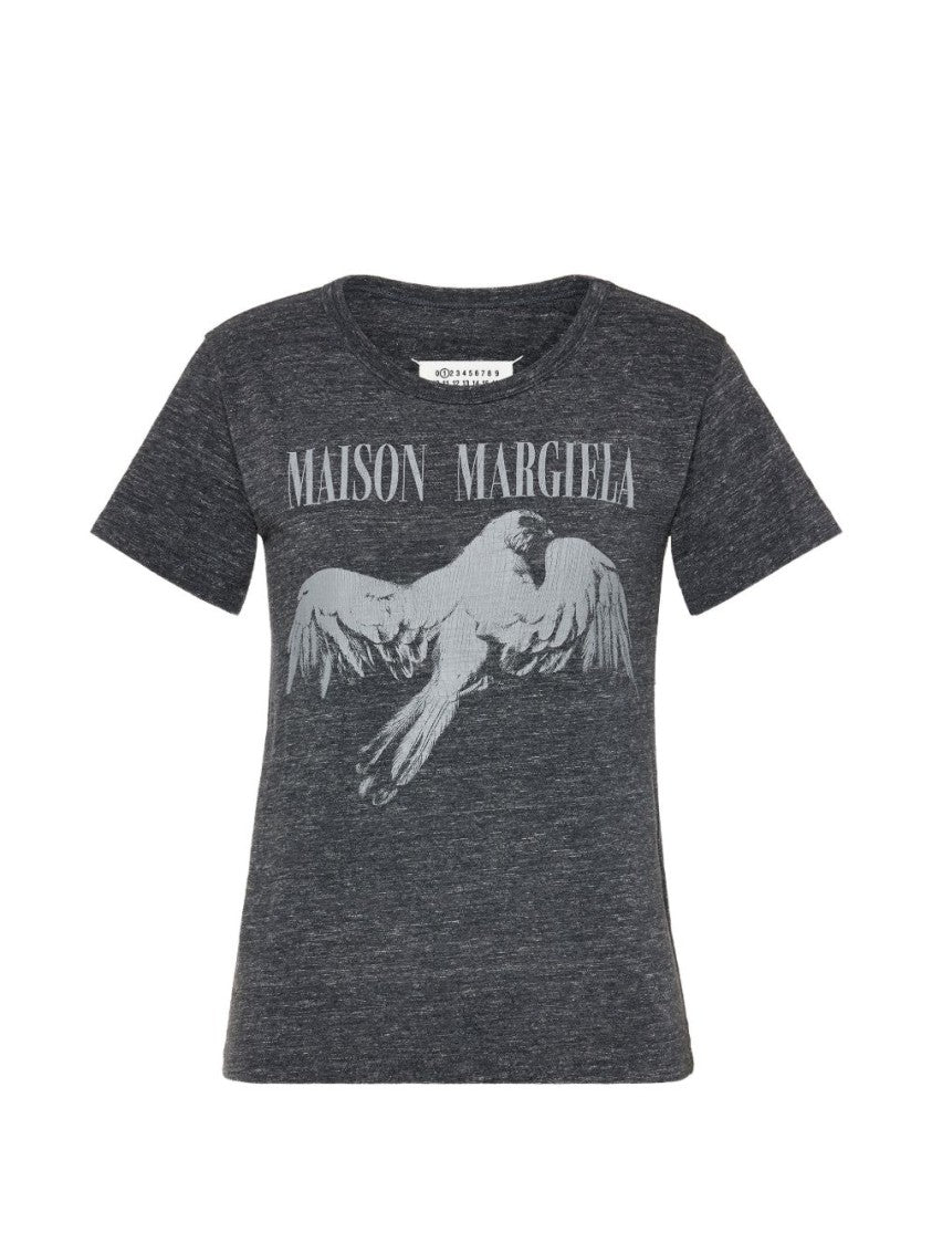 Maison Margiela Grey Short-Sleeved Graphic Bird T-Shirt