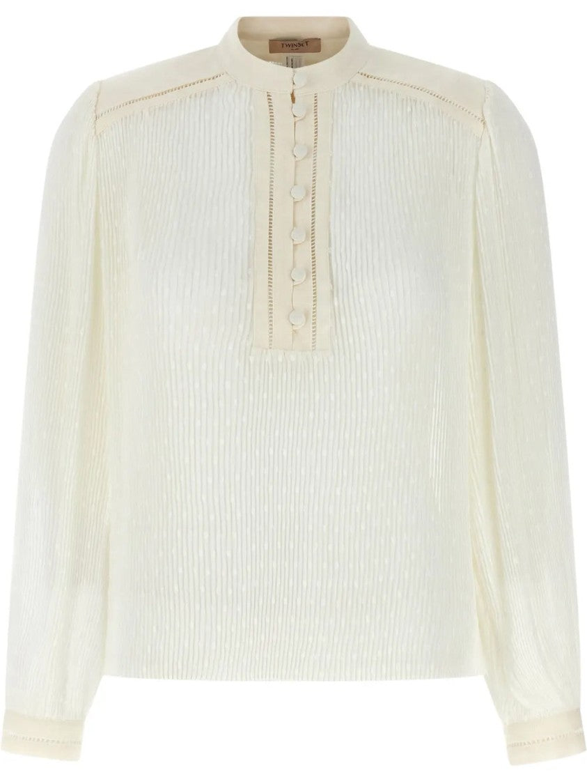 Twin-Set Textured Georgette Blouse With High Neckline