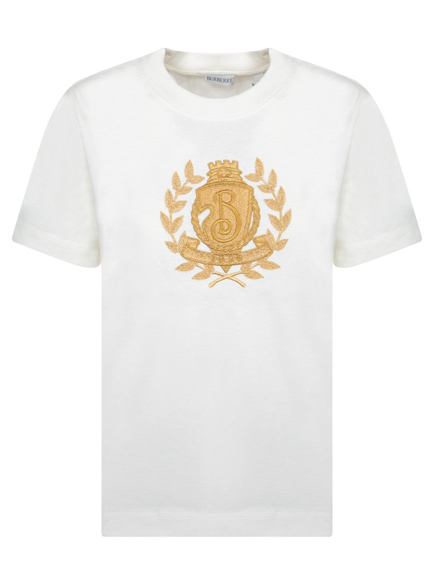Burberry Embroidered White T-Shirt With Iconic Burberry Emblem