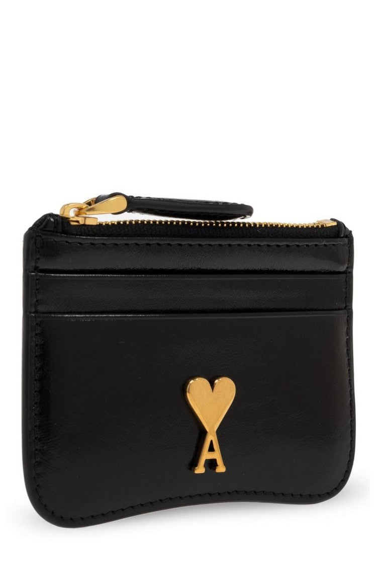 Ami Compact Calf Leather Wallet With Zippered Compartment