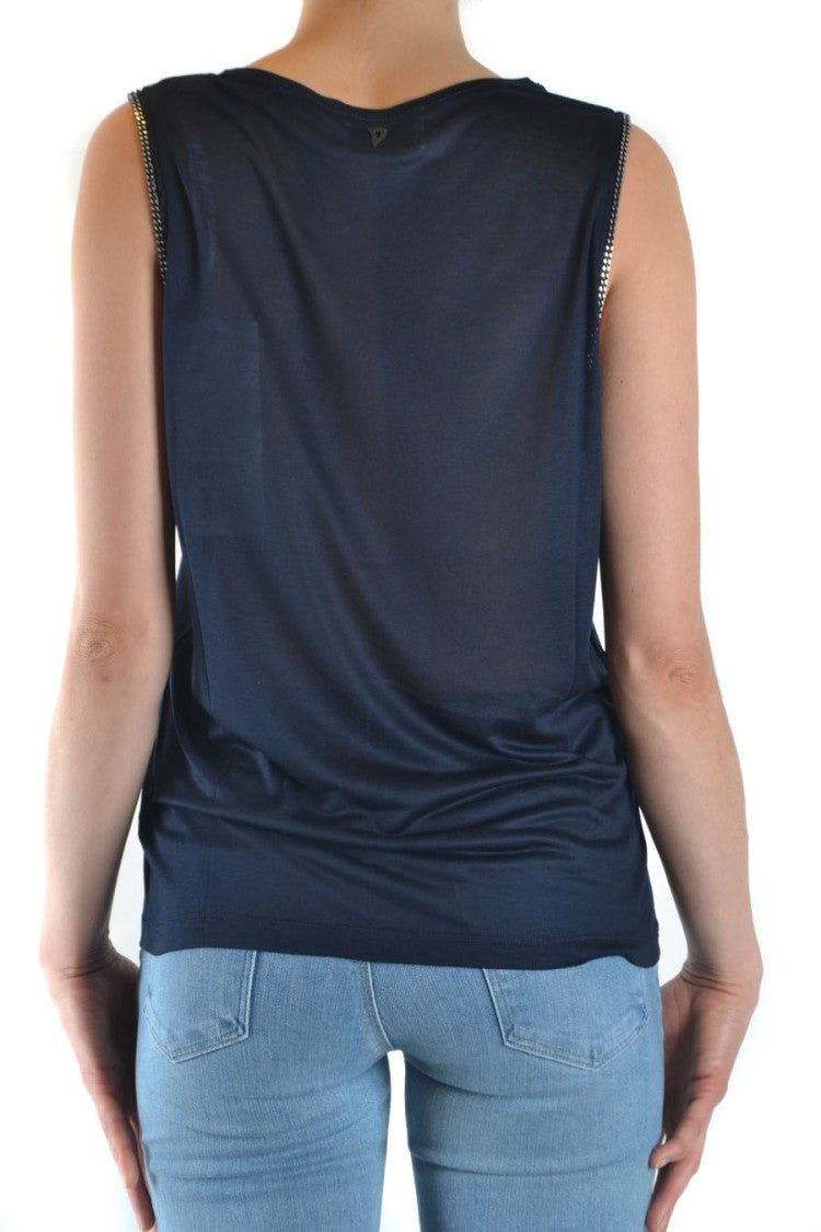 Dondup Navy Sleeveless Top With High Round Neckline