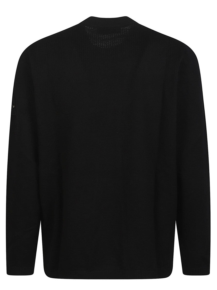 Stone Island Black Ribbed Round Neck Cotton Sweater