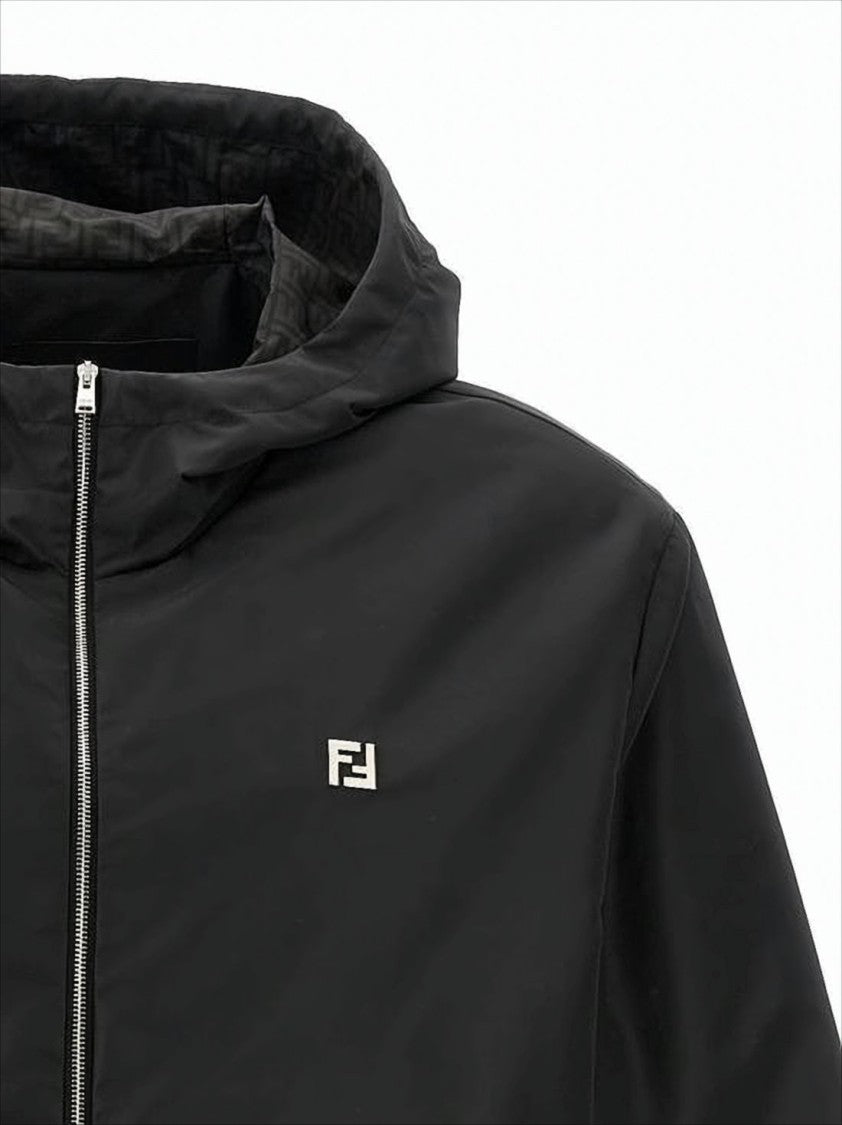 Fendi Black Hooded Jacket With Minimalist Design And Subtle Logo