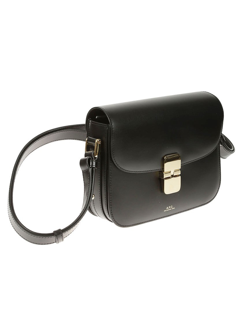 A.P.C. Compact Black Calf Leather Shoulder Bag With Adjustable Strap