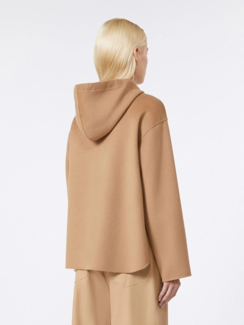 Max Mara Elegant Hooded Coat With Front Zipper