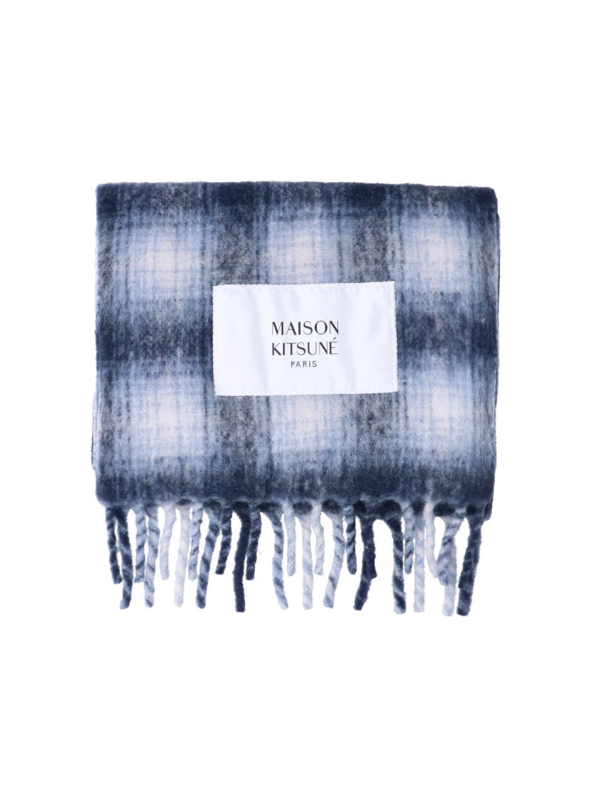 Maison Kitsuné Blue Checkered Alpaca-Blend Scarf