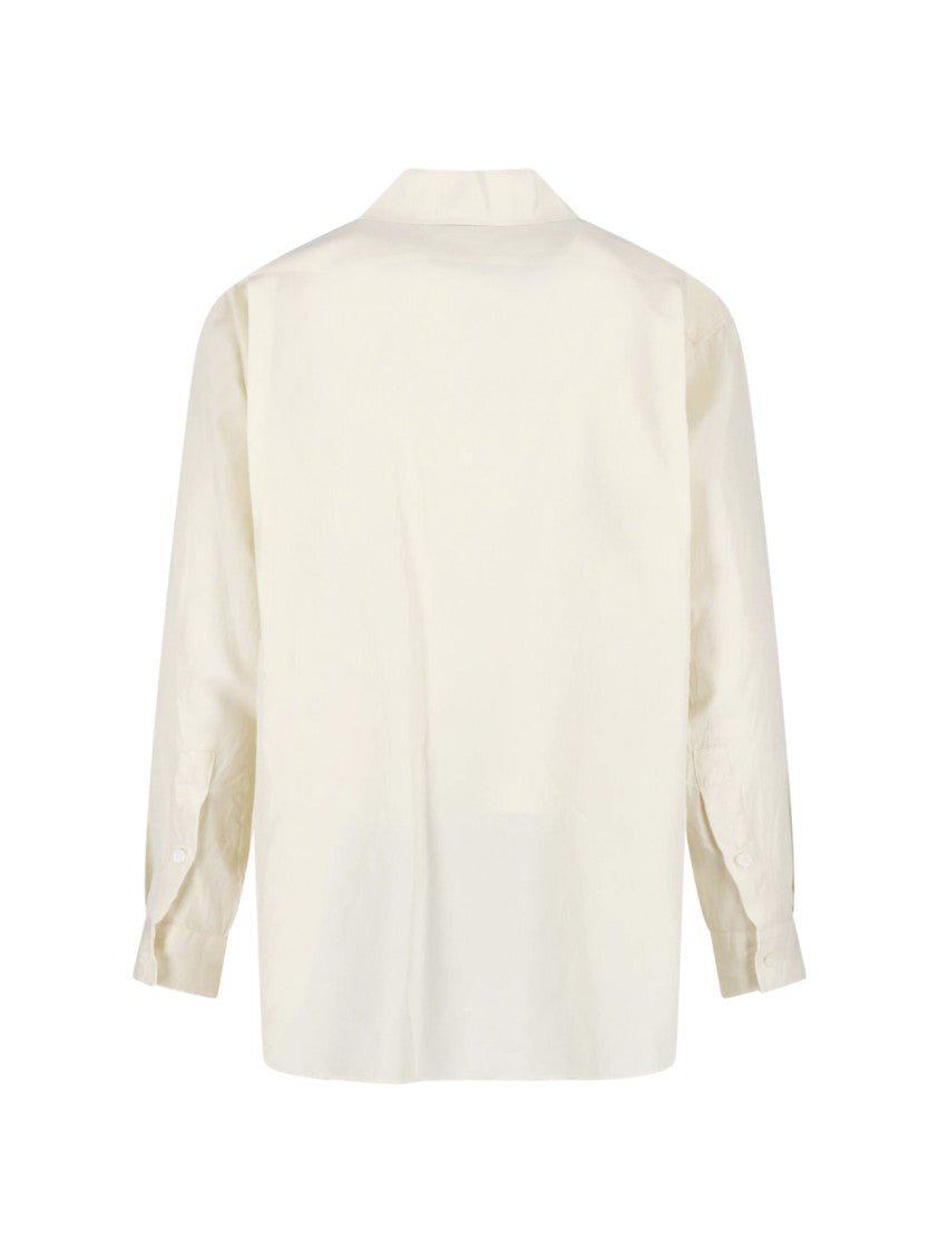 Kaptain Sunshine Cream Cotton-Silk Skipper Collar Patch Shirt