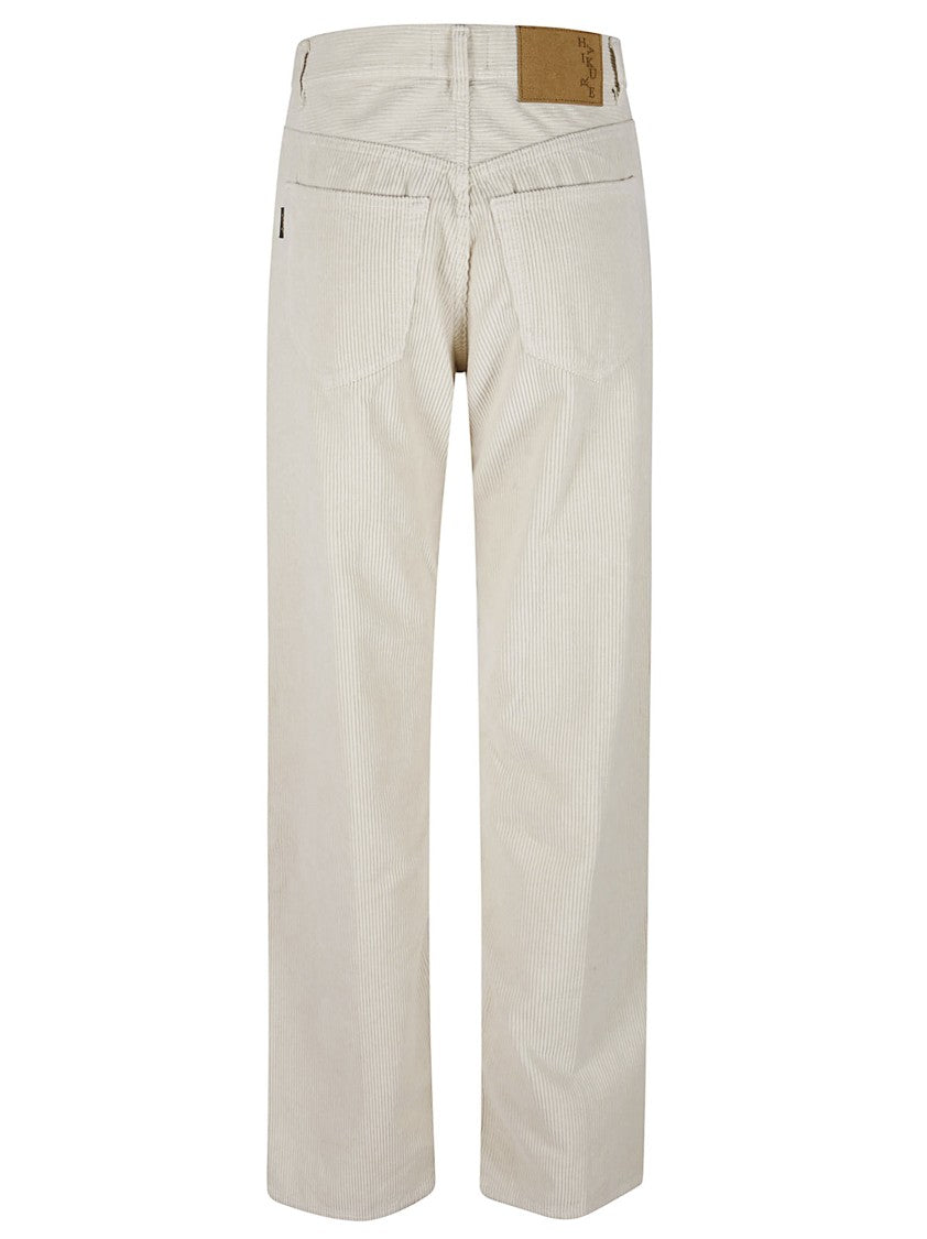 Haikure Straight-Leg Corduroy Pants With Leather Patch Detail