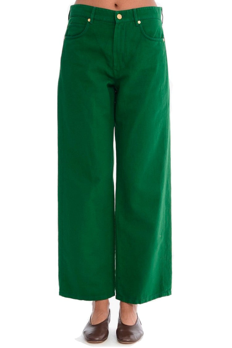 Max Mara Green Wide-Leg Five-Pocket Cotton-Blend Jeans