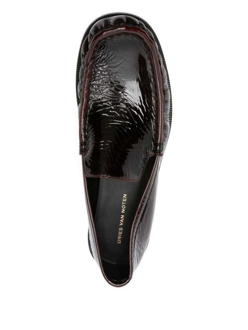 Dries Van Noten Glossy Brown Leather Slip-On Shoes