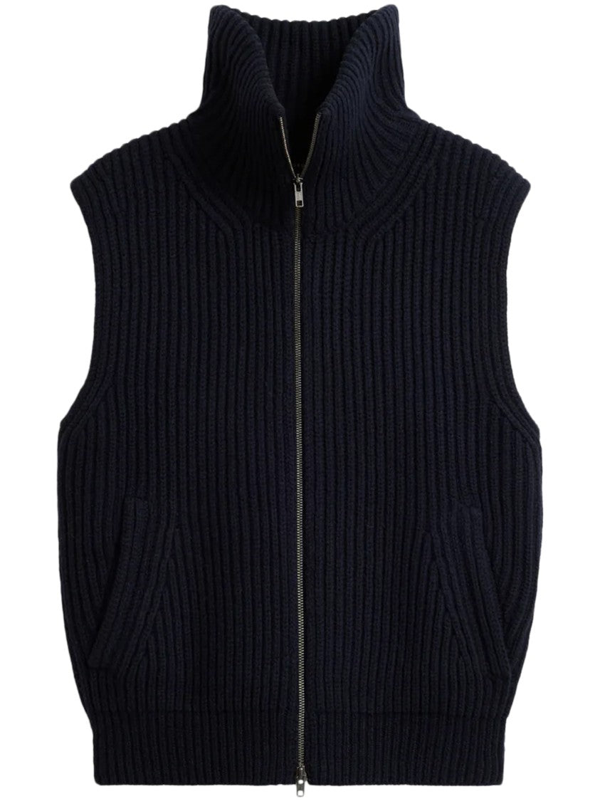 Soeur Kristen Ribbed Knit Stand-Up Collar Sleeveless Sweater