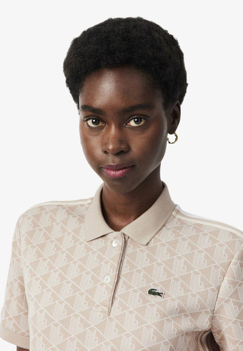Lacoste Beige Monogram Jacquard Slim Polo