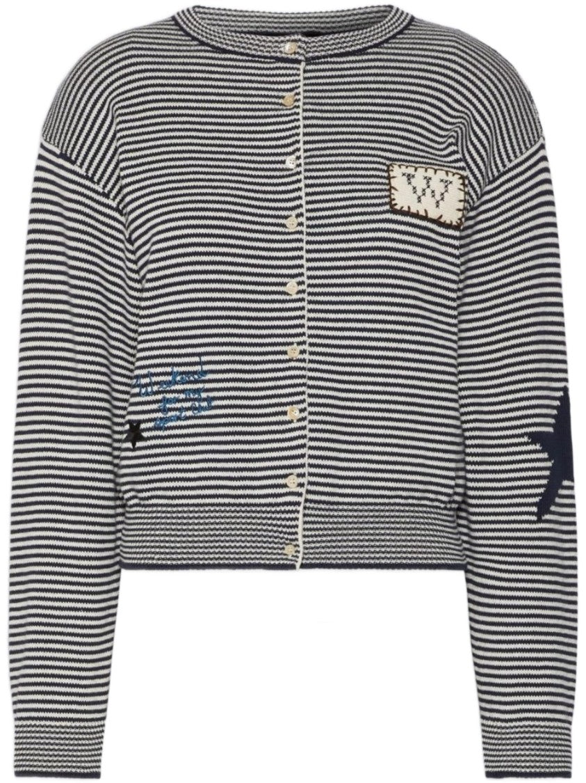 Weekend Cropped Knit Cardigan With Horizontal Stripes And Decorative Accents