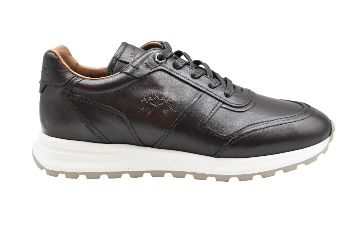 La Martina Dark Brown Leather Low-Top Sneakers
