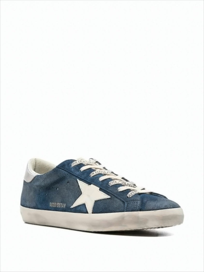 Golden Goose Distressed Blue Suede Low-Top Sneakers