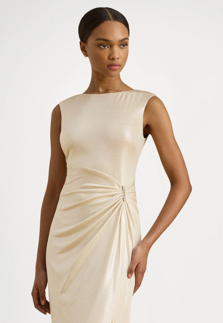 Lauren Ralph Lauren Natural Metallic Jersey Evening Gown