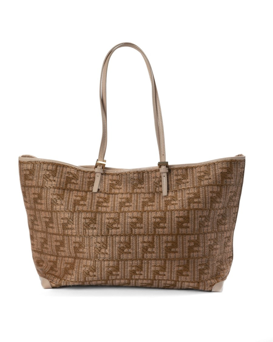 Fendi Pink Ff Logomania Roll Large Raffia Tote Bag