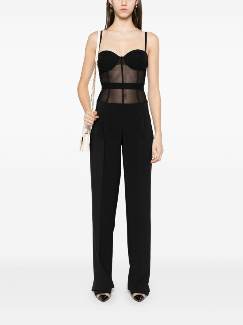 Elisabetta Franchi High-Waisted Tailored Pants With Sheer Waistband Detail