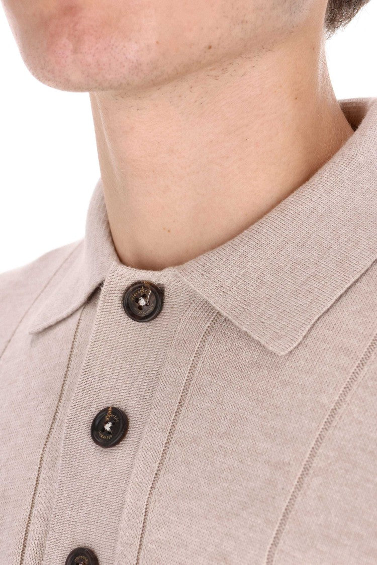 Eleventy Fine Cotton-Cashmere Long-Sleeve Polo With Horn Buttons