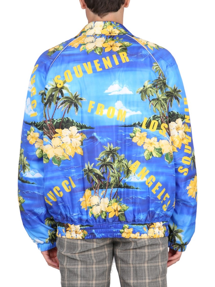 Gucci Nylon Jacket With Tropical Print And Yellow Accents