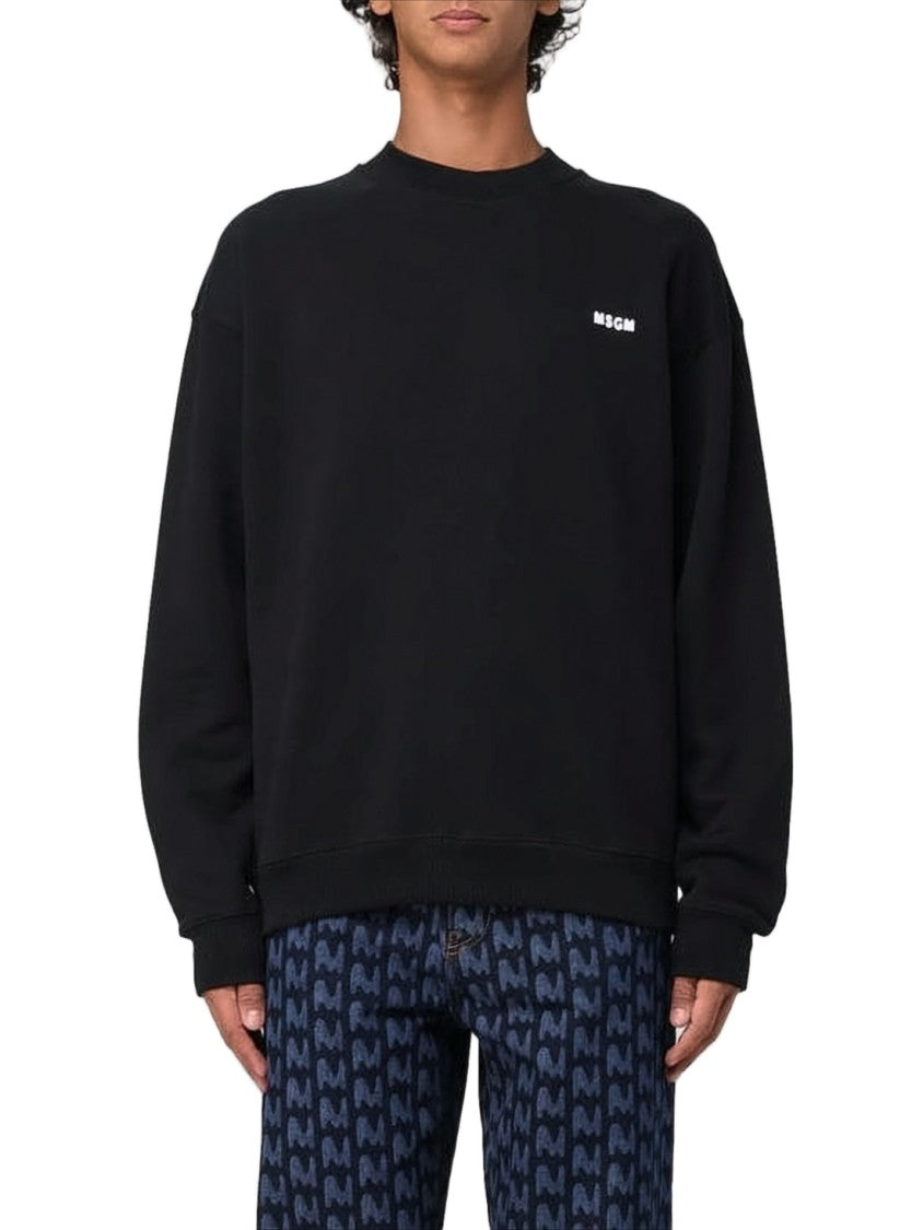 Msgm Long-Sleeve Black T-Shirt With Graphic Detailing