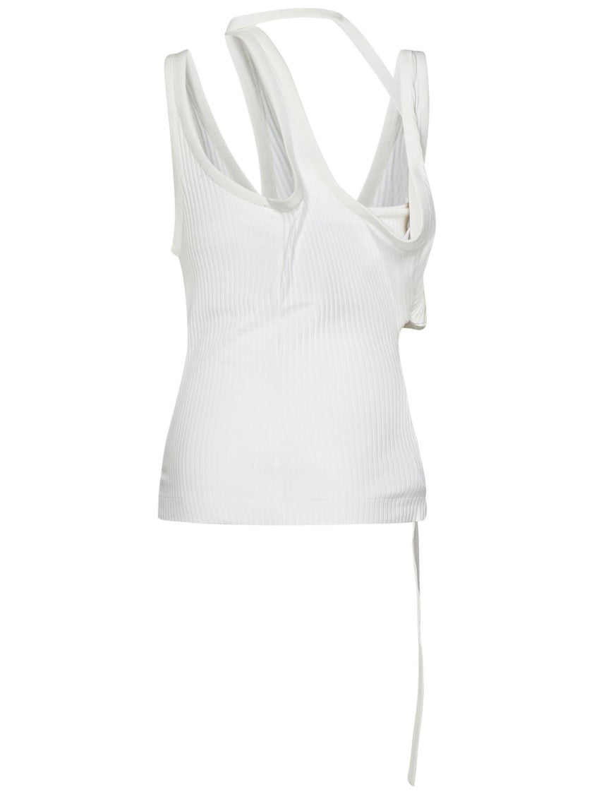 The Attico White Ribbed Cotton Jersey Top