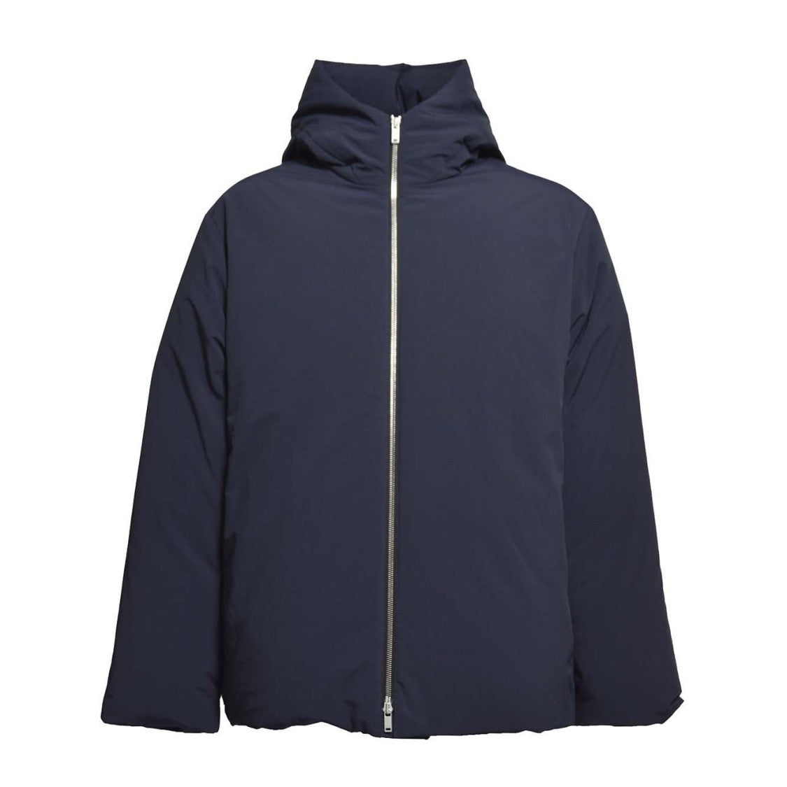 Jil Sander Navy Blue Oversized Puffer Jacket With Hood