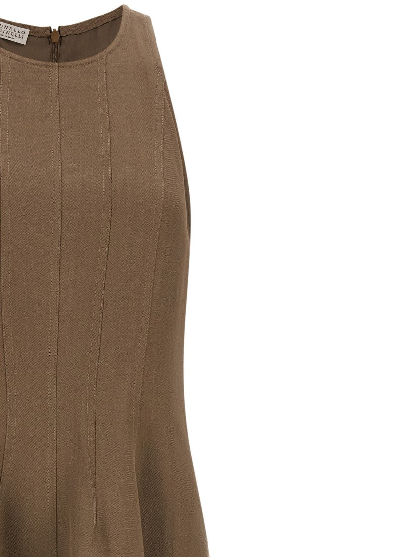 Brunello Cucinelli A-Line Midi Dress With Subtle Seam Detailing