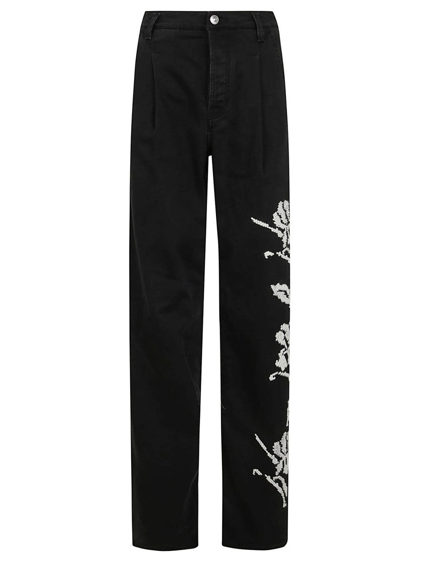 Ermanno Scervino Straight-Leg Jeans With Floral Knit Detail