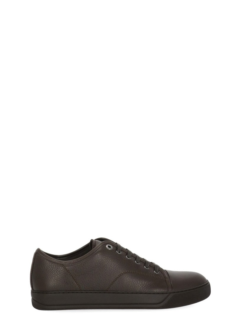 Lanvin Brown Textured Leather Low-Top Sneakers