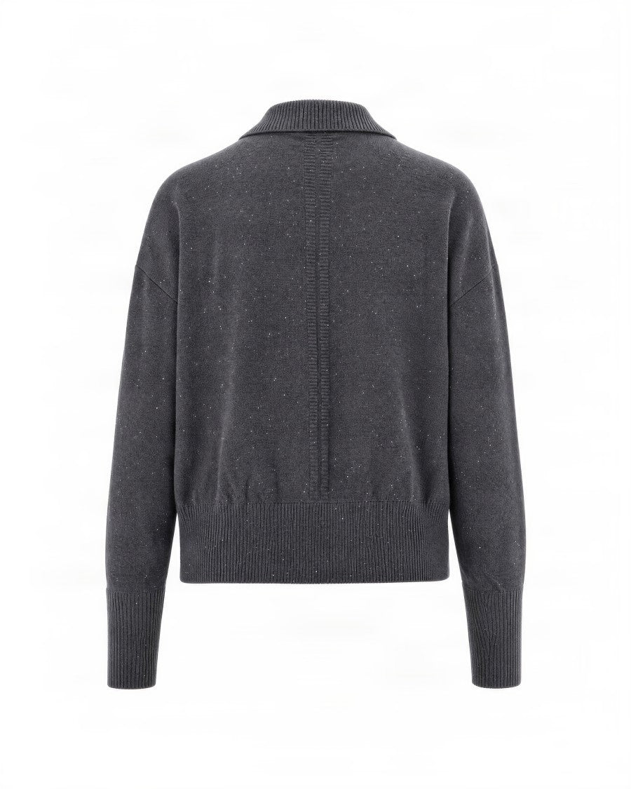 Patrizia Pepe Long-Sleeve Ribbed Zip Knit Polo Shirt