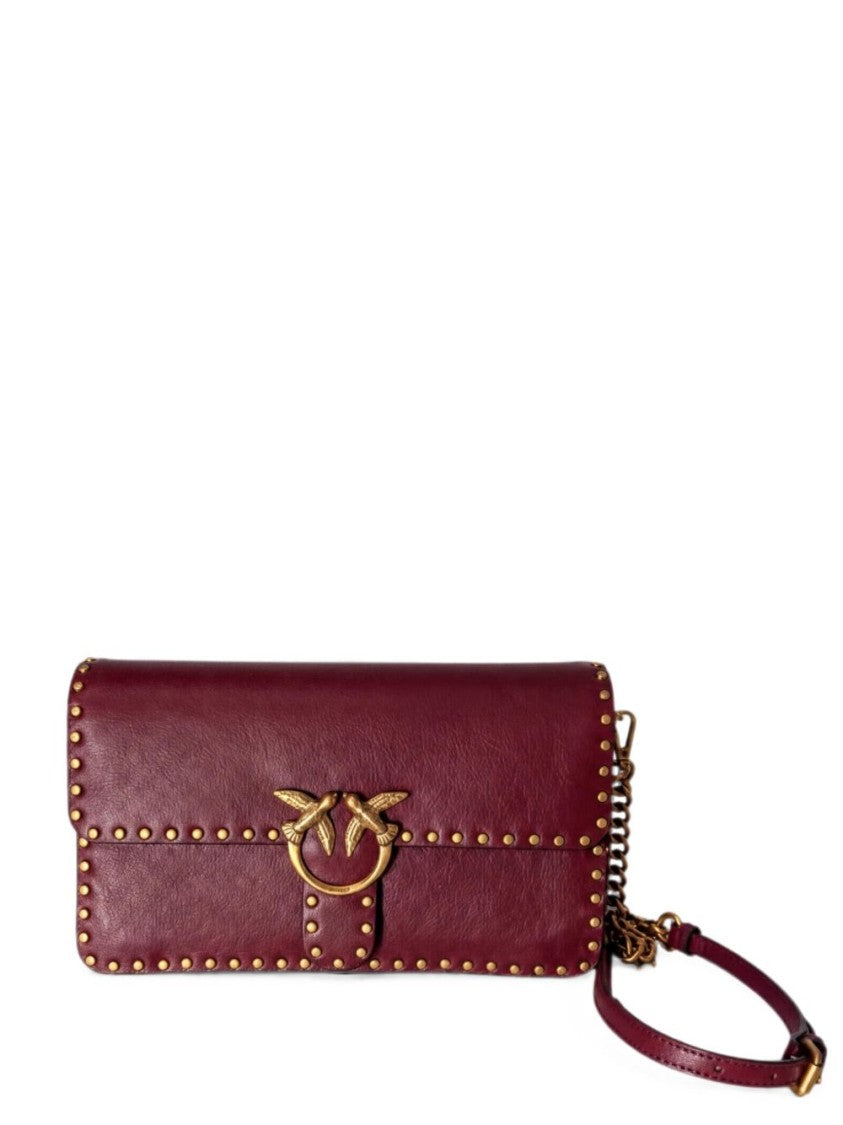 Pinko Burgundy Love One Slouchy Rectangular Leather Handbag