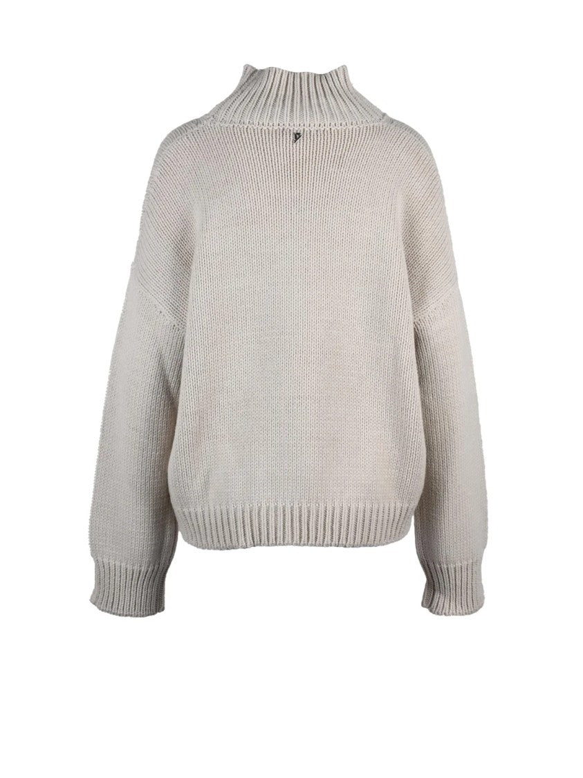 Dondup Beige Relaxed Fit Textured Wool-Blend Mock-Neck Sweater