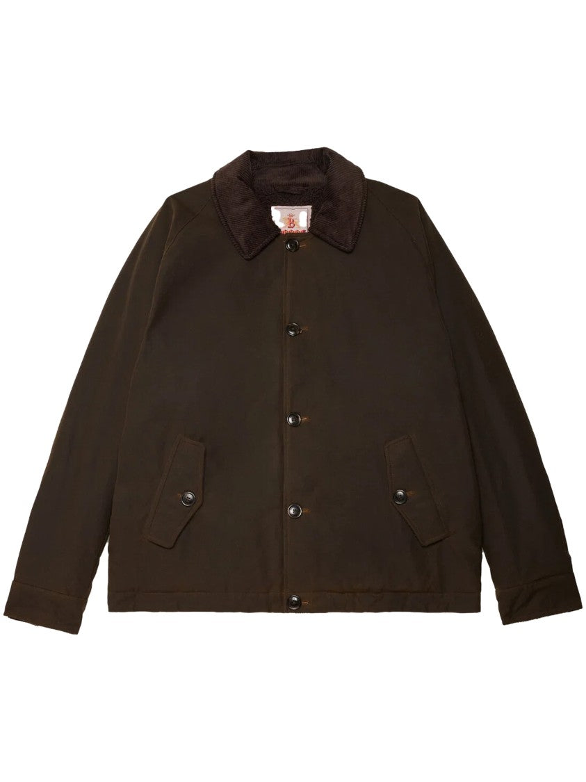 Baracuta Brown Waxed Cotton Deck Jacket With Corduroy Collar