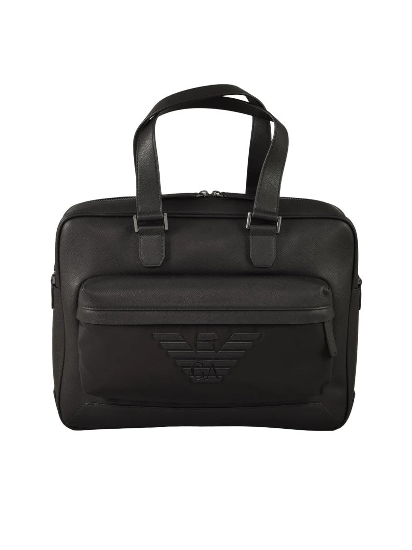 Emporio Armani Black Polyurethane Briefcase With Dual Carrying Options