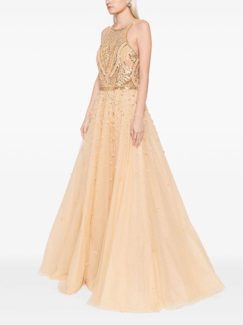 Saiid Kobeisy Tulle Beaded Dress With Halter Neckline