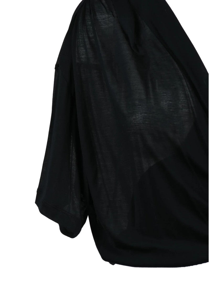 Dondup Black Wrap-Style Deep V-Neck Modal Blouse