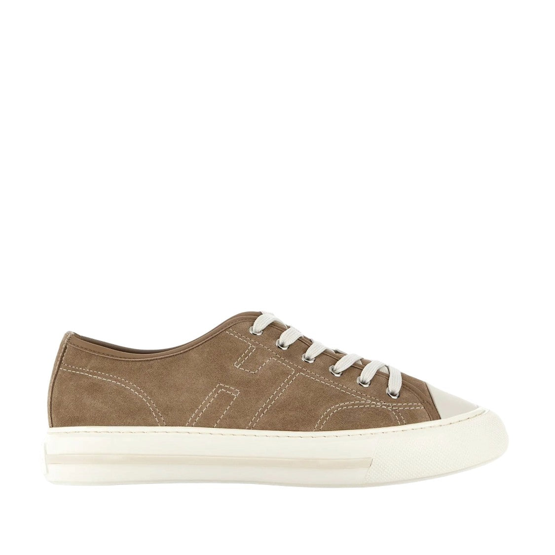 Hogan H691 Allacciato H Cuciture Sneakers In Beige