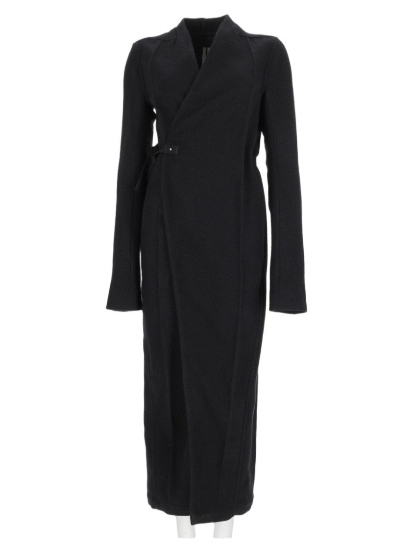 Rick Owens Black Wrap-Style Structured Virgin Wool Coat