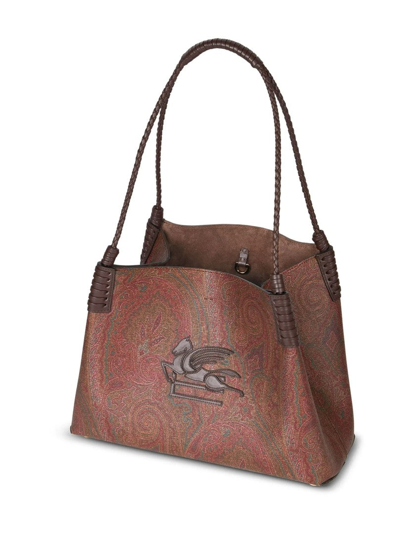 Etro Multicolored Embossed Leather Tote Bag With Pegasus Motif