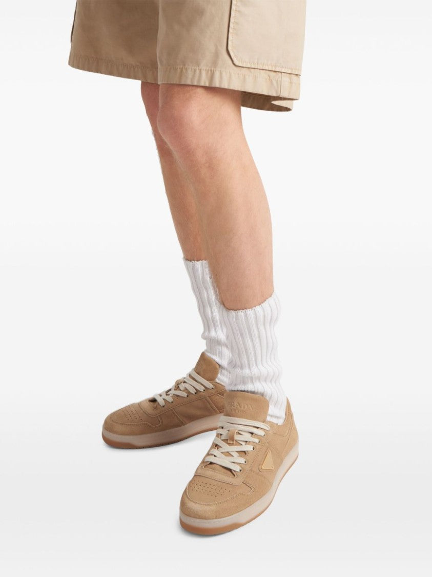 Prada Beige Suede Sneakers With Lace-Up Design