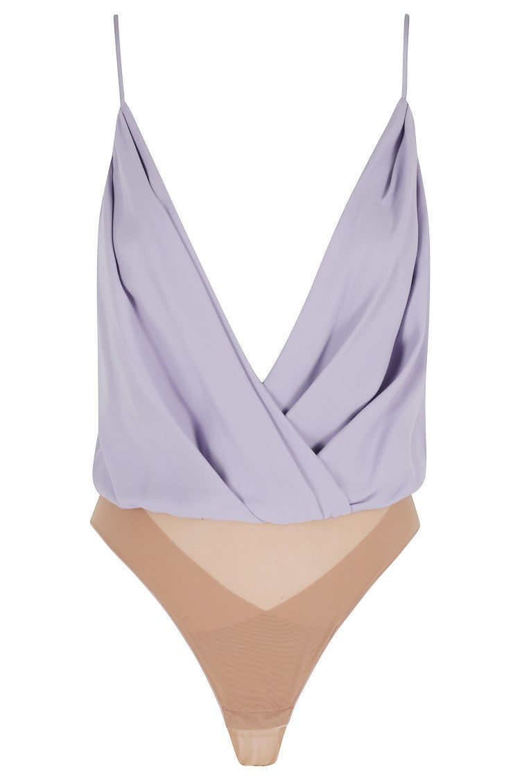 Elisabetta Franchi Lilac Viscose Georgette Logo-Jewel Viscose Bodysuit