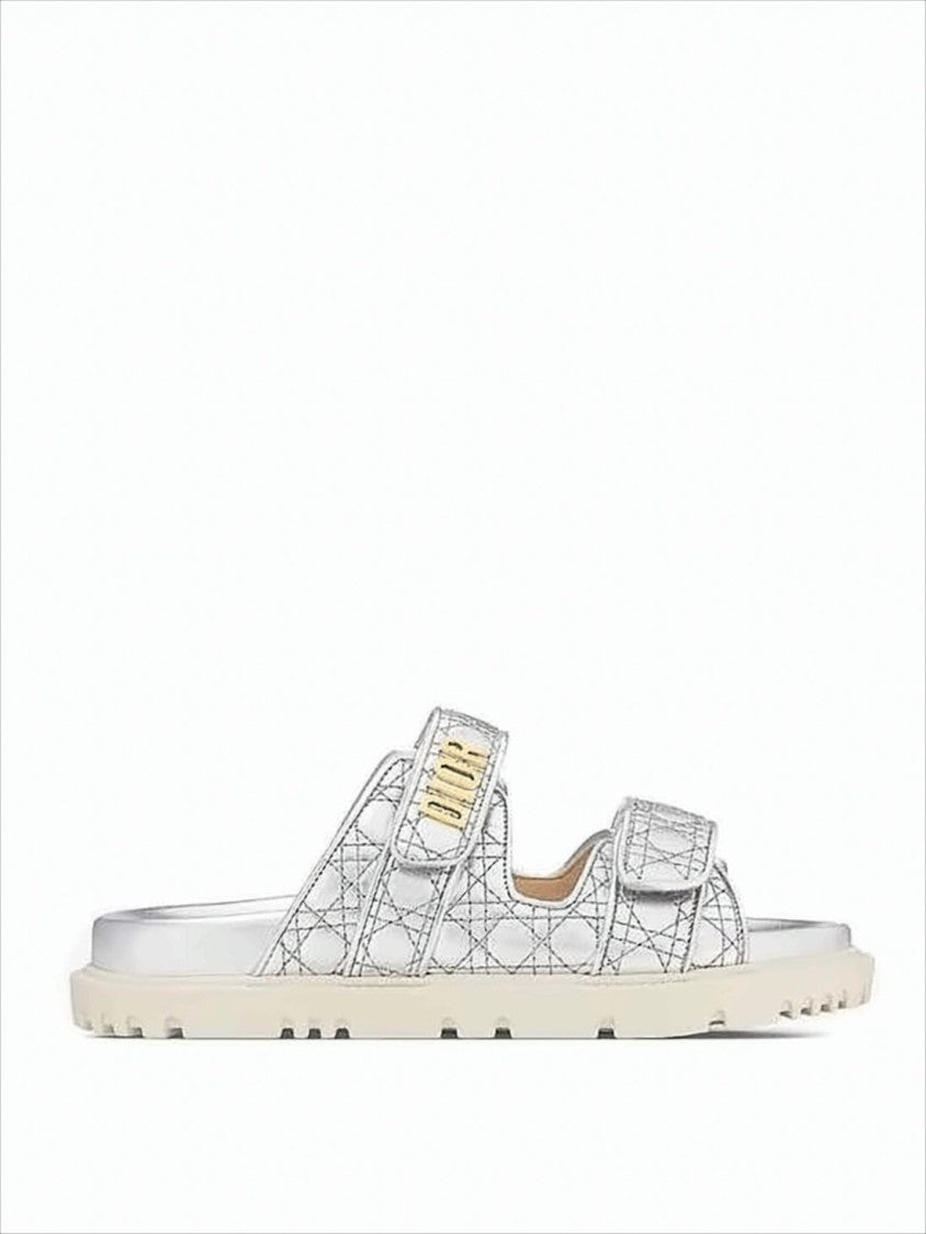 Christian Dior Quilted Metallic Leather Sandals With Adjustable Straps