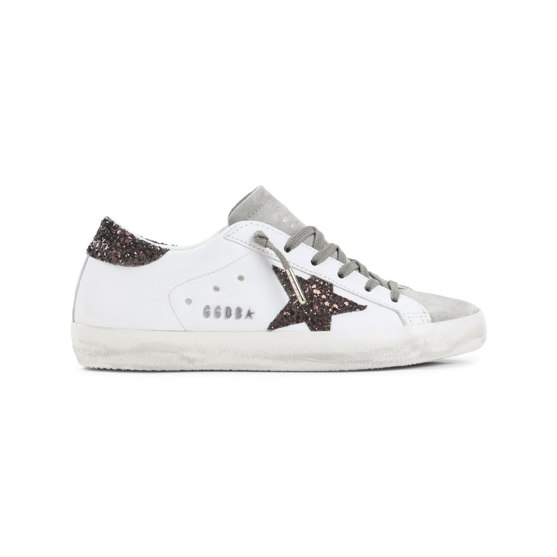 Golden Goose Distressed White Leather Sneakers With Glittering Details
