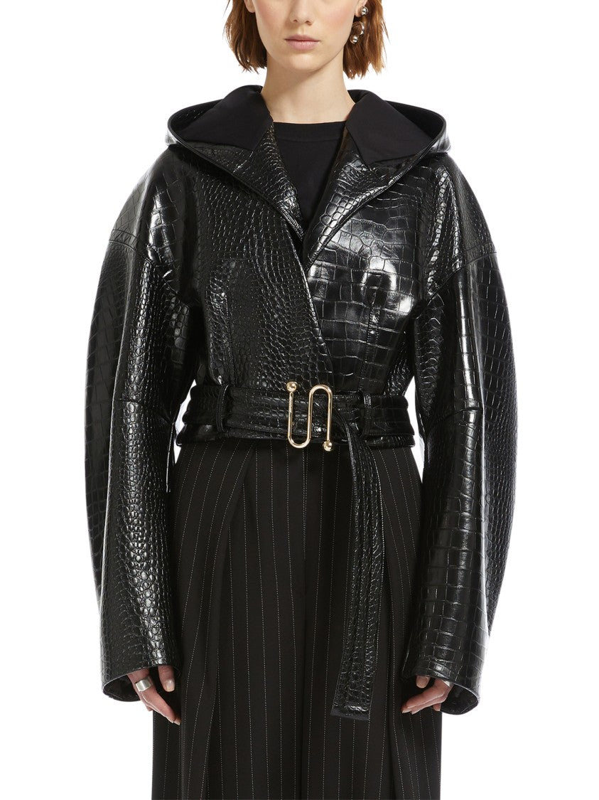 Max Mara Cropped Crocodile Textured Jacket With Glossy Finish